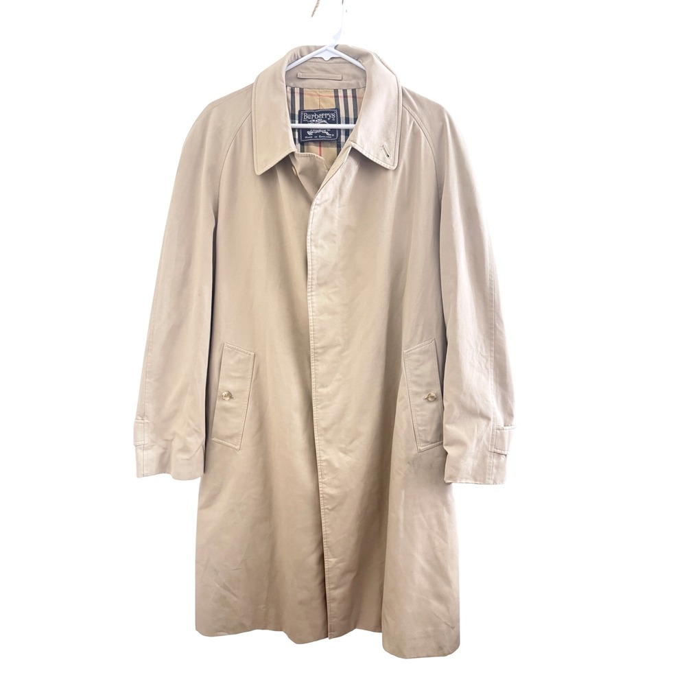 Burberrys Vintage Mens Tan Trench Coat Nova Check Lining Car Coat England Beige